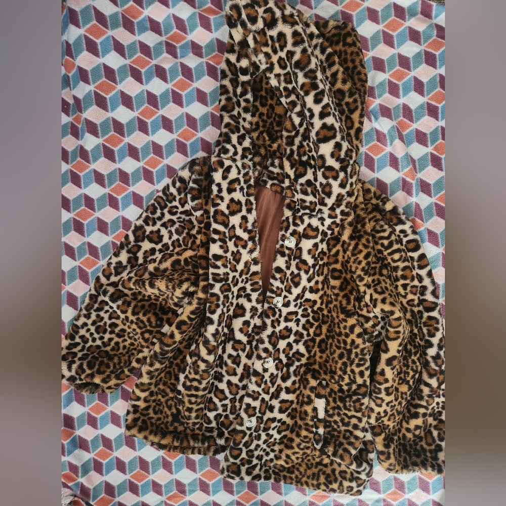 Leopard Print Hooded Pea Coat